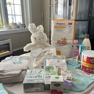 Carter's Baby Essentials Set with Plush Bunny and Diapers